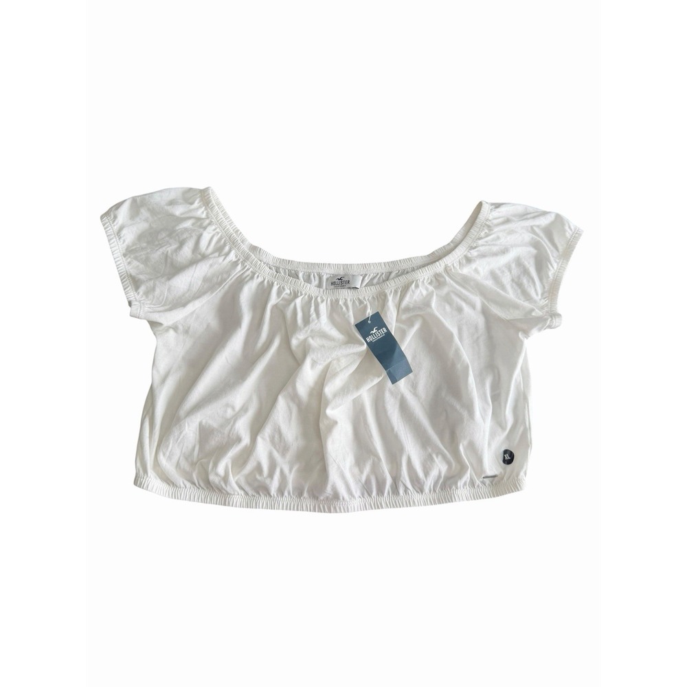 Hollister Crop Top Women's XL White Boat Neck Puff Short Sleeve T-Shirt MMM8-1